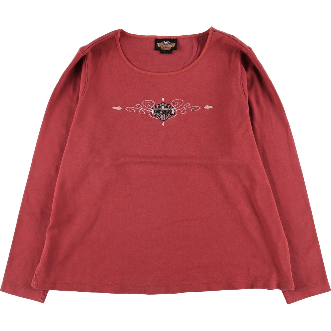 Harley-Davidson Motorcycle Long Sleeve T-Shirt, Made in USA, Women's Size L cotton burgundy type Vintage Second Hand