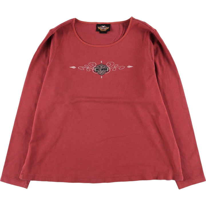 Harley-Davidson Motorcycle Long Sleeve T-Shirt, Made in USA, Women's Size L cotton burgundy type Vintage Second Hand