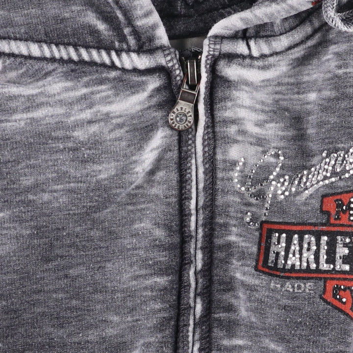 Harley-Davidson Rhinestone Full-Zip Hoodie, Women's, Size L cotton Charcoal Vintage Second Hand