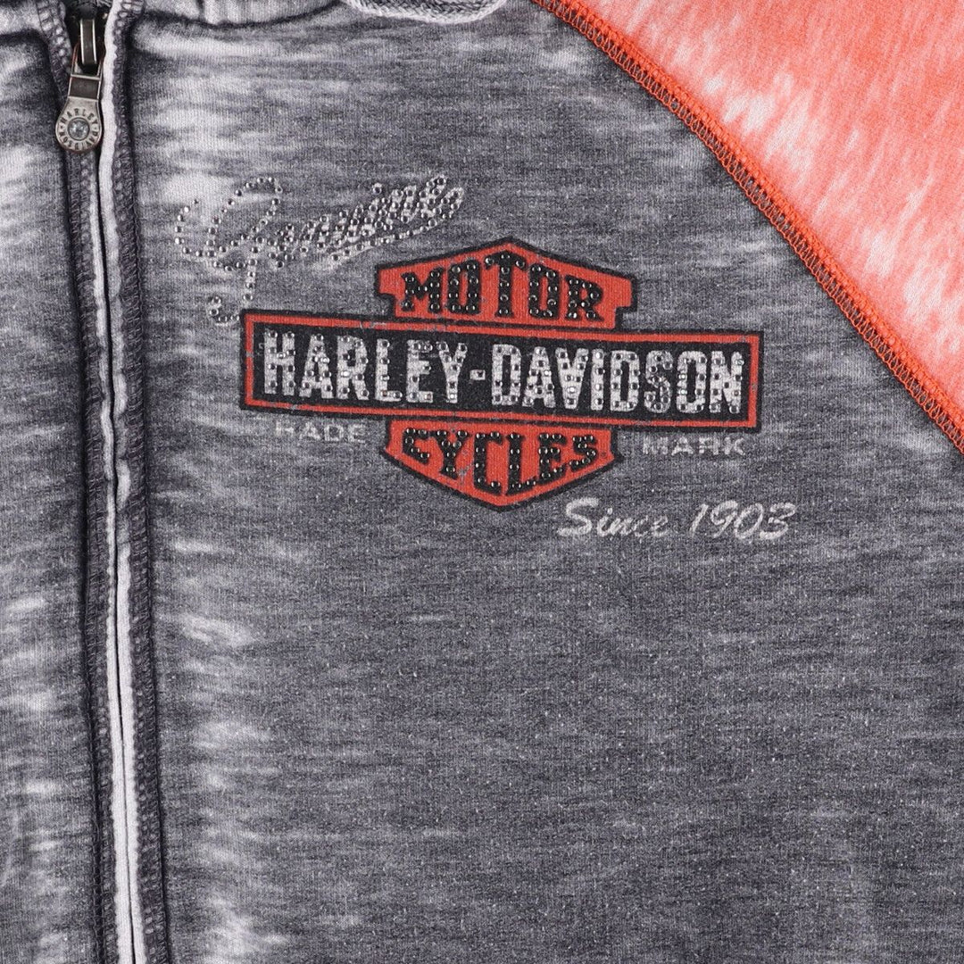 Harley-Davidson Rhinestone Full-Zip Hoodie, Women's, Size L cotton Charcoal Vintage Second Hand