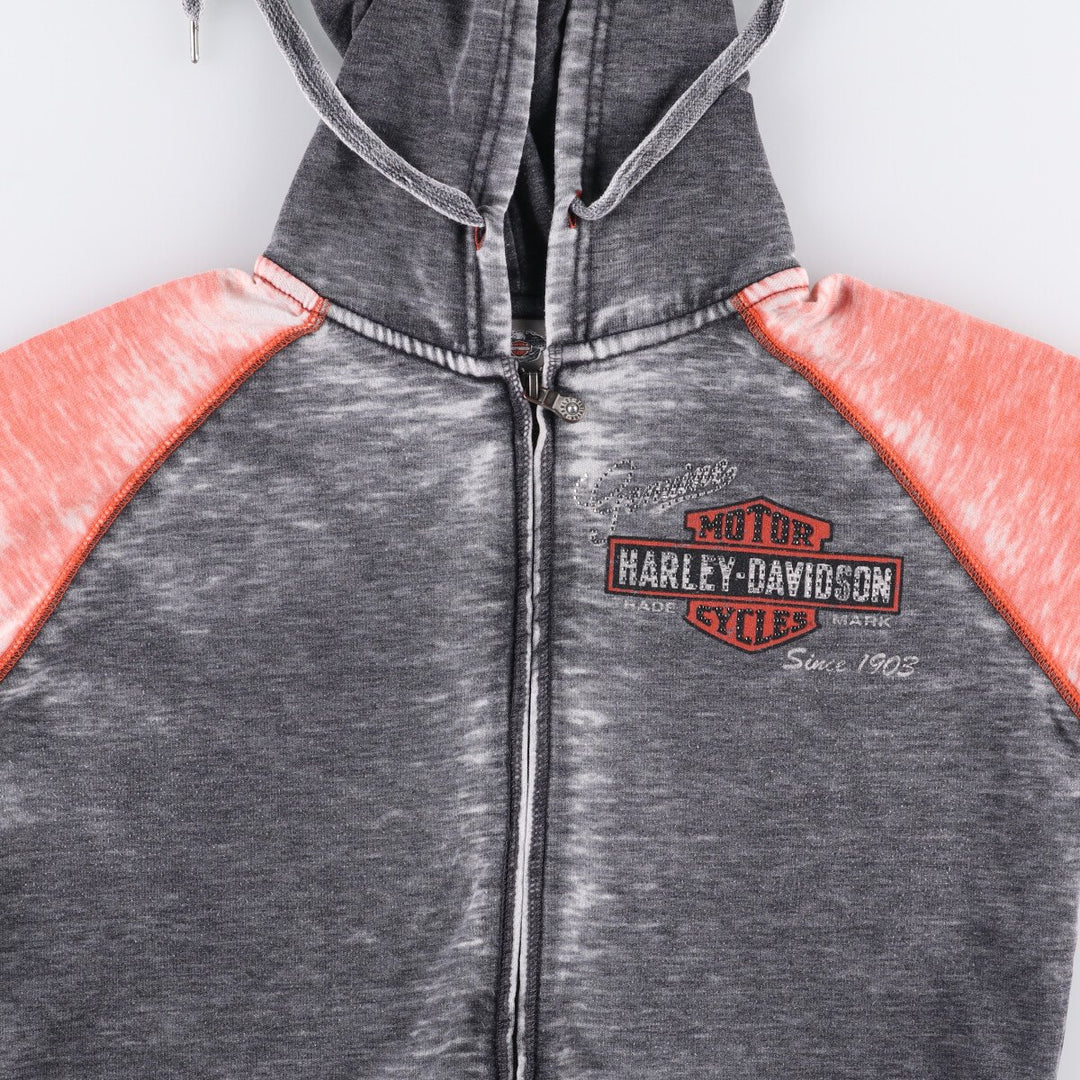 Harley-Davidson Rhinestone Full-Zip Hoodie, Women's, Size L cotton Charcoal Vintage Second Hand