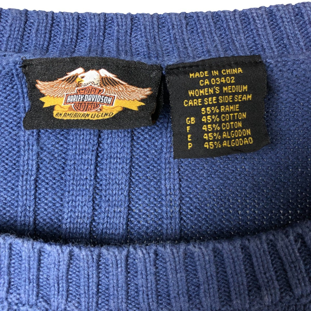 Harley-Davidson Ramie x Cotton Knit Sweater, Women's Size Medium Lamy blue type Vintage Second Hand