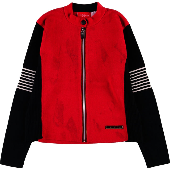 Liz Claiborne LIZ AND CO Full-Zip Knit Sweater, Women's Size Small cotton red type Vintage Second Hand