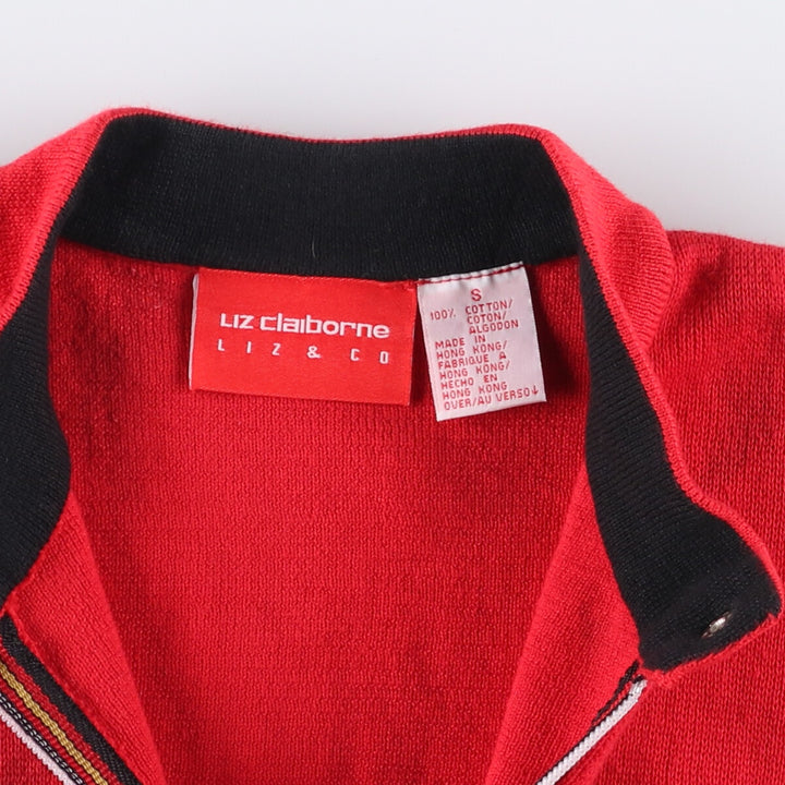 Liz Claiborne LIZ AND CO Full-Zip Knit Sweater, Women's Size Small cotton red type Vintage Second Hand