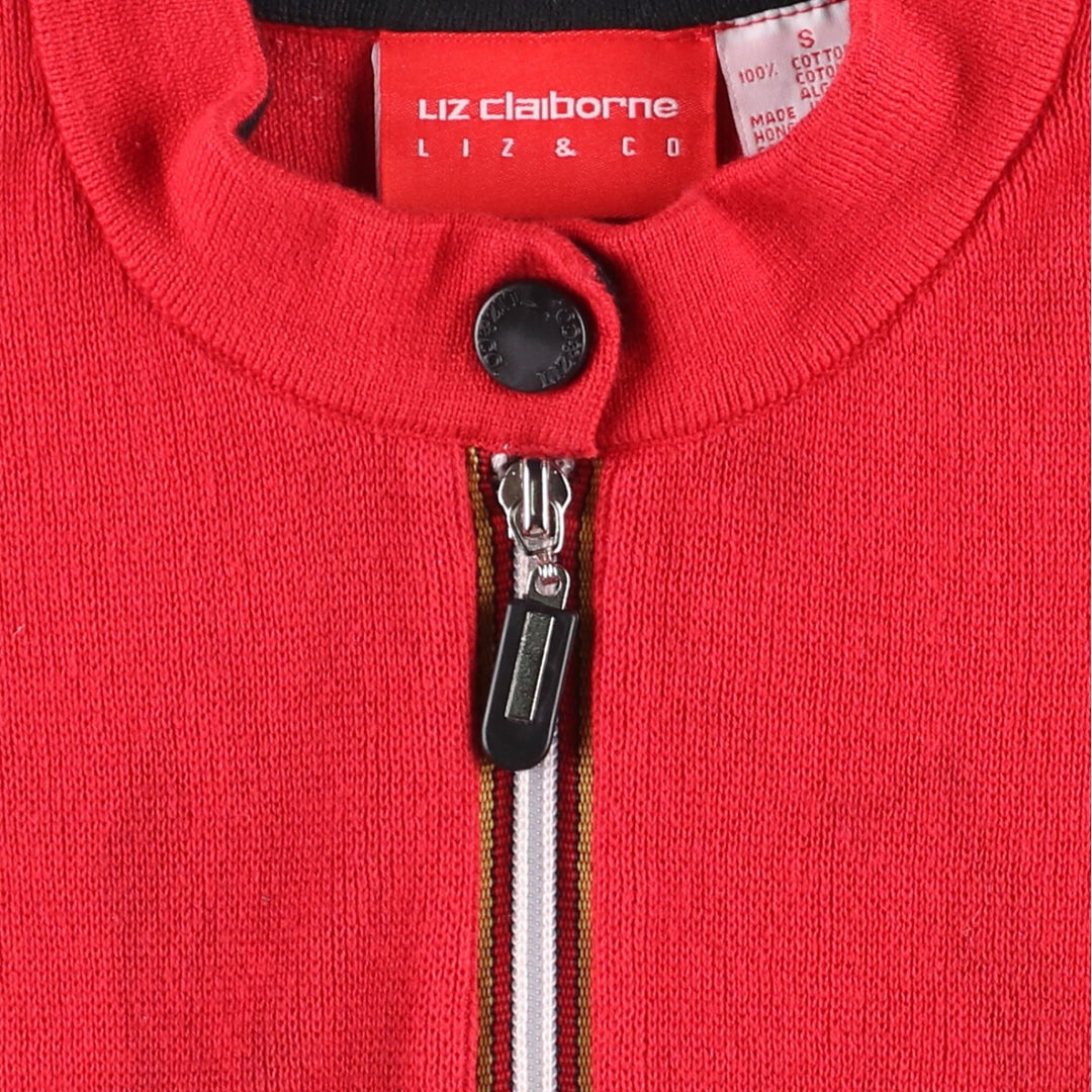 Liz Claiborne LIZ AND CO Full-Zip Knit Sweater, Women's Size Small cotton red type Vintage Second Hand