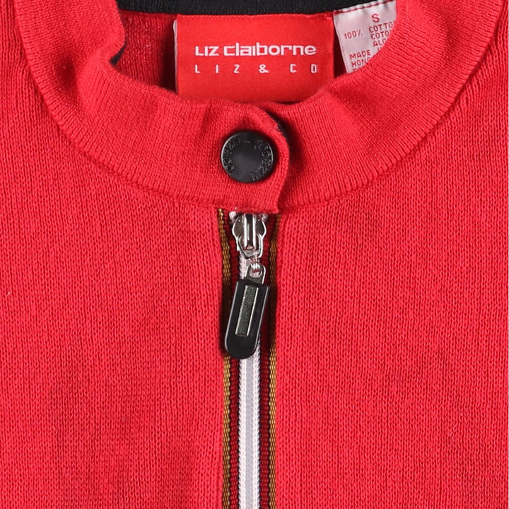 Liz Claiborne LIZ AND CO Full-Zip Knit Sweater, Women's Size Small cotton red type Vintage Second Hand