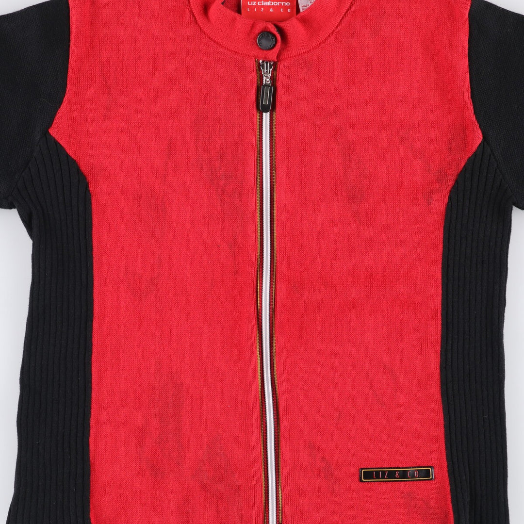 Liz Claiborne LIZ AND CO Full-Zip Knit Sweater, Women's Size Small cotton red type Vintage Second Hand