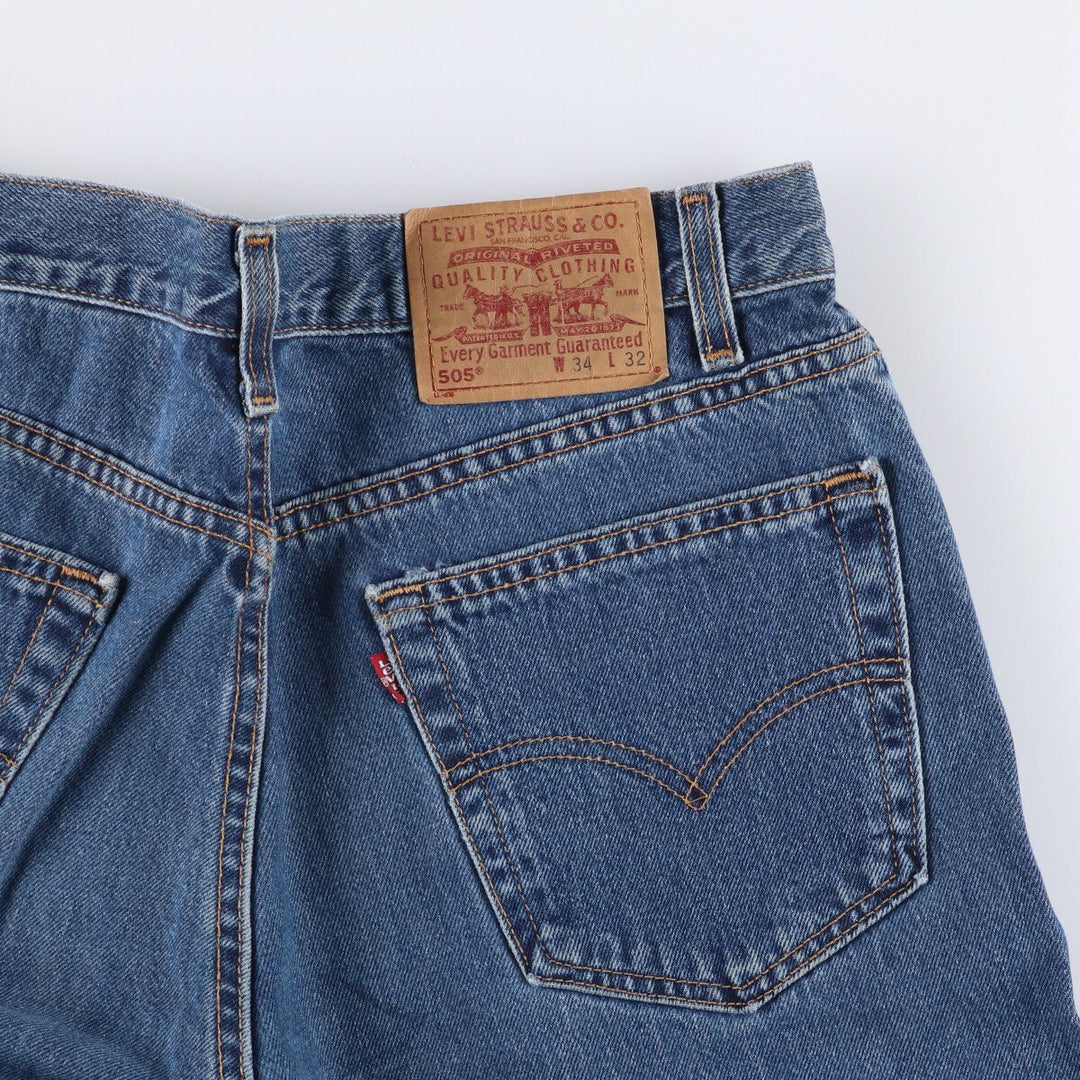 00'S Levi's 505 REGULAR FIT STRAIGHT LEG tapered denim pants made in USA, men's size w34 cotton blue type Vintage Second Hand
