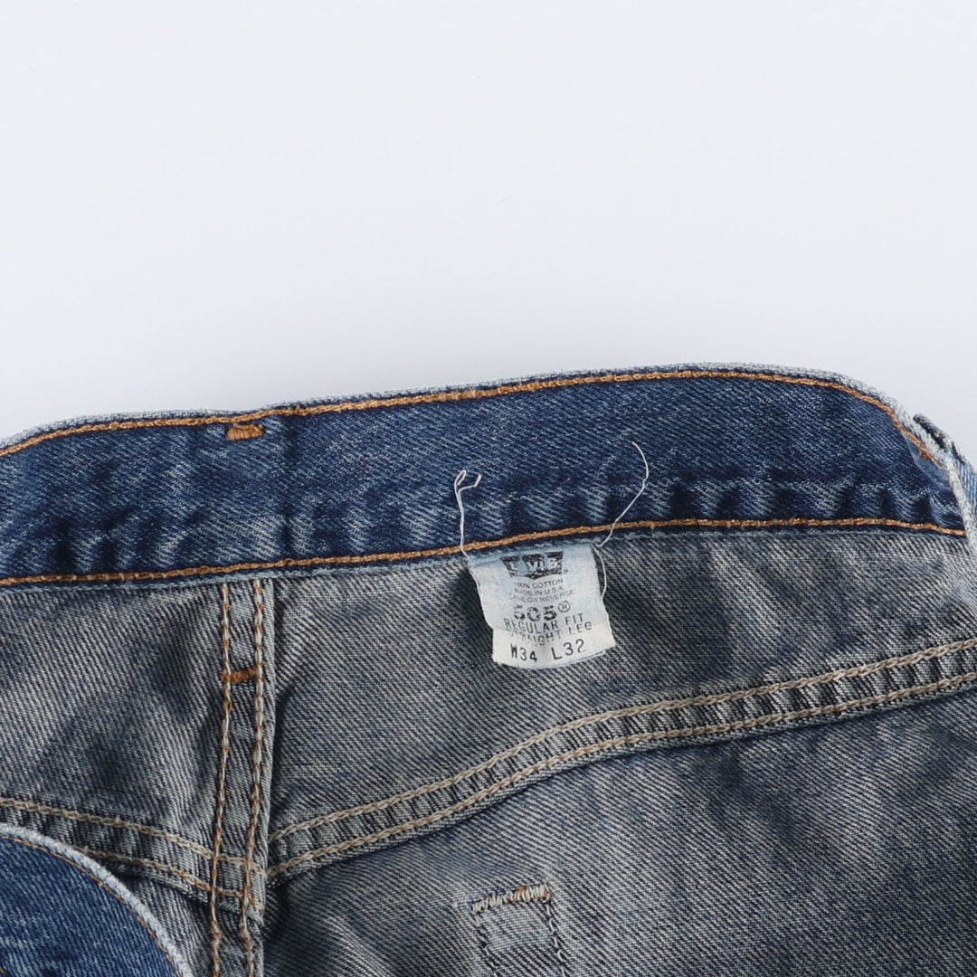 00'S Levi's 505 REGULAR FIT STRAIGHT LEG tapered denim pants made in USA, men's size w34 cotton blue type Vintage Second Hand