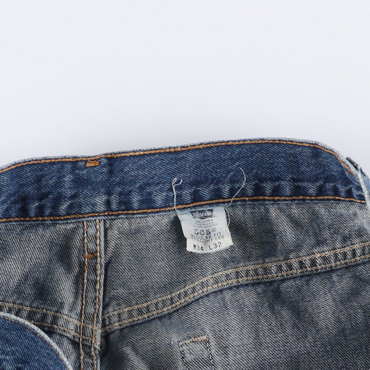 00'S Levi's 505 REGULAR FIT STRAIGHT LEG tapered denim pants made in USA, men's size w34 cotton blue type Vintage Second Hand