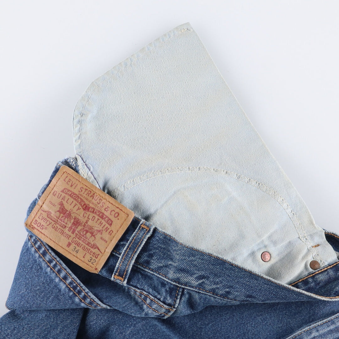 00'S Levi's 505 REGULAR FIT STRAIGHT LEG tapered denim pants made in USA, men's size w34 cotton blue type Vintage Second Hand