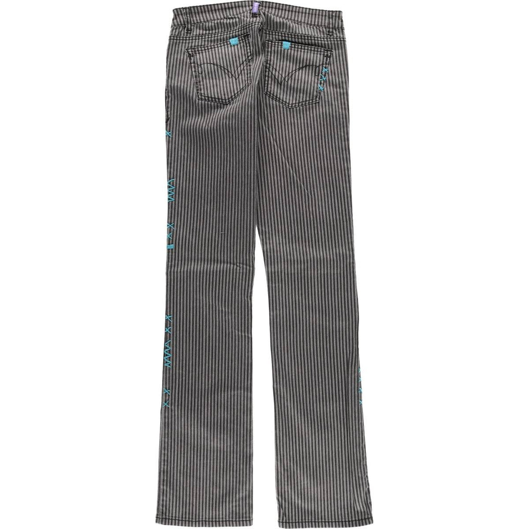 GYPSY SOULE Stripe Pattern Herringbone Bootcut Flare Pants, Women's XL (W31) cotton black type Vintage Second Hand