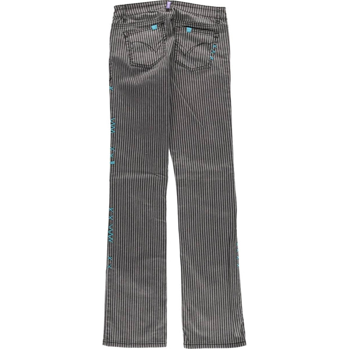 GYPSY SOULE Stripe Pattern Herringbone Bootcut Flare Pants, Women's XL (W31) cotton black type Vintage Second Hand