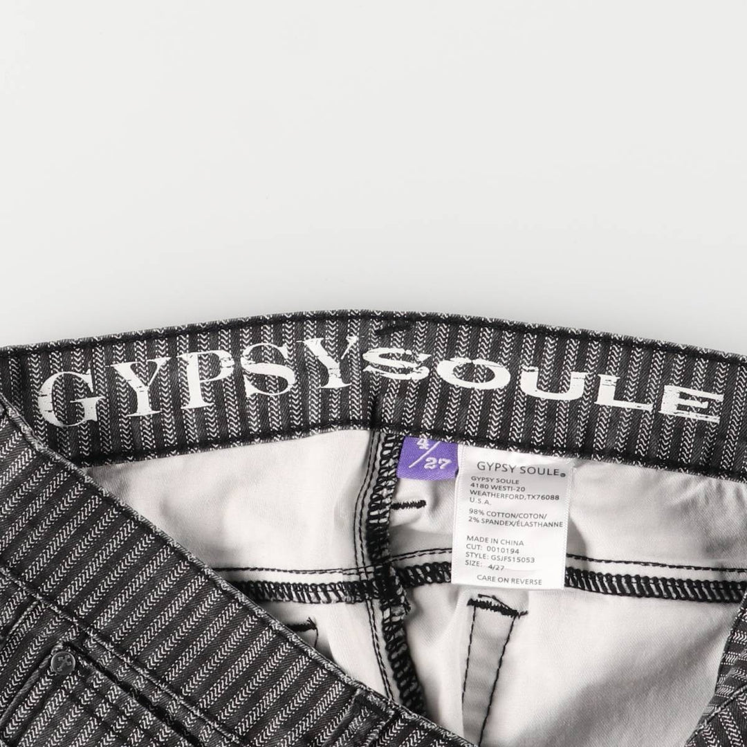 GYPSY SOULE Stripe Pattern Herringbone Bootcut Flare Pants, Women's XL (W31) cotton black type Vintage Second Hand