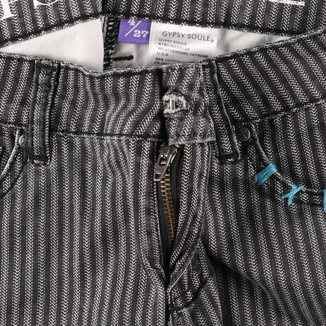 GYPSY SOULE Stripe Pattern Herringbone Bootcut Flare Pants, Women's XL (W31) cotton black type Vintage Second Hand