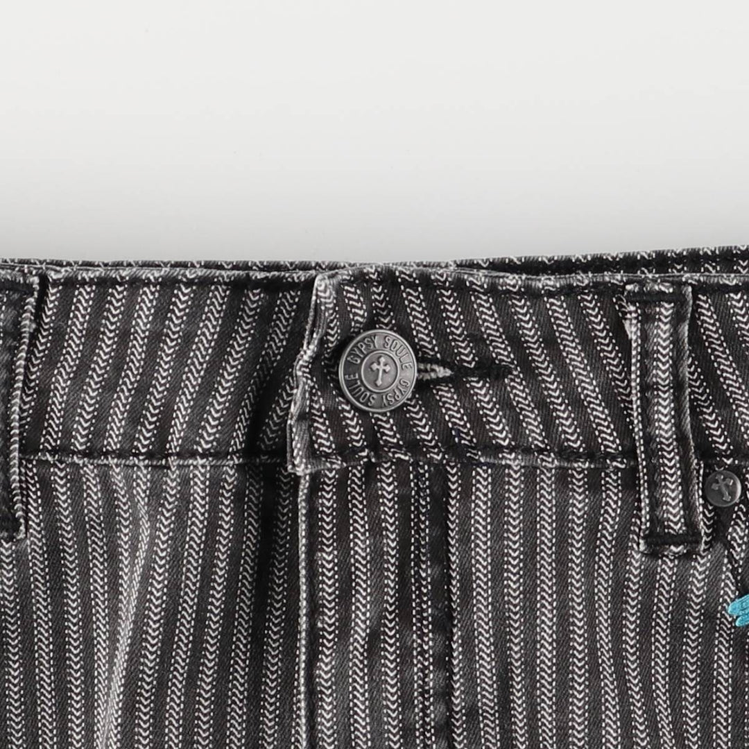 GYPSY SOULE Stripe Pattern Herringbone Bootcut Flare Pants, Women's XL (W31) cotton black type Vintage Second Hand