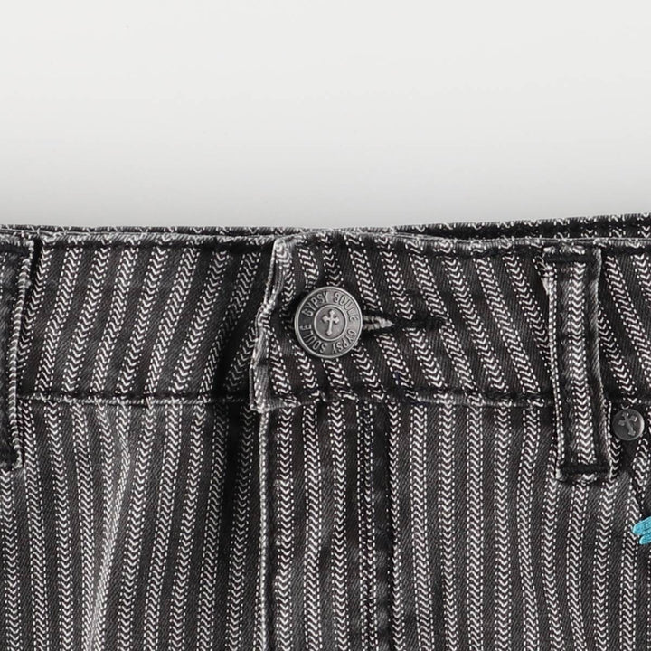 GYPSY SOULE Stripe Pattern Herringbone Bootcut Flare Pants, Women's XL (W31) cotton black type Vintage Second Hand