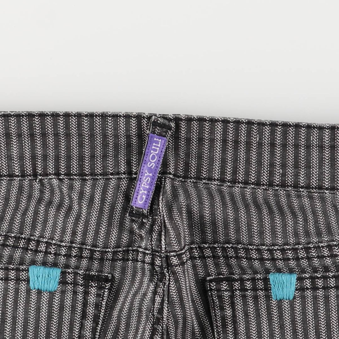 GYPSY SOULE Stripe Pattern Herringbone Bootcut Flare Pants, Women's XL (W31) cotton black type Vintage Second Hand