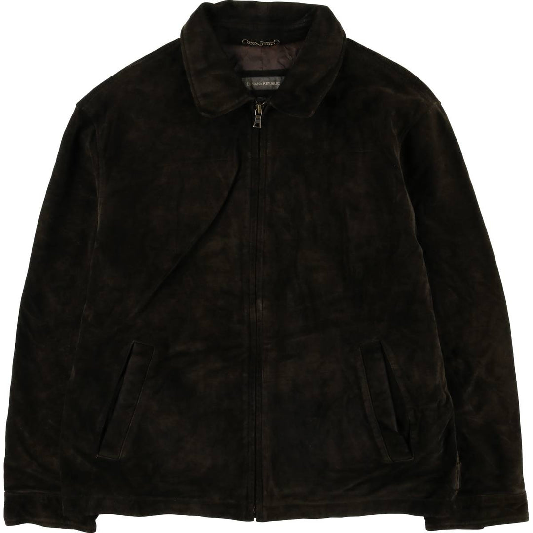 2000'S Banana Republic Swing Top Suede Leather Sports Jacket, Men's Size XL Genuine Leather Cowhide black type Vintage Second Hand