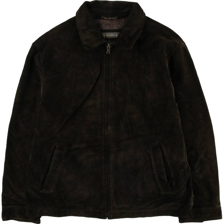 2000'S Banana Republic Swing Top Suede Leather Sports Jacket, Men's Size XL Genuine Leather Cowhide black type Vintage Second Hand