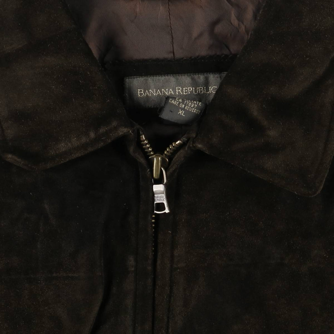 2000'S Banana Republic Swing Top Suede Leather Sports Jacket, Men's Size XL Genuine Leather Cowhide black type Vintage Second Hand
