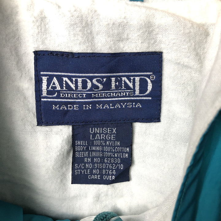 Vintage 80s-90'S Lands'End Anorak Parka, Men's Size L Nylon turquoise blue Vintage Second Hand
