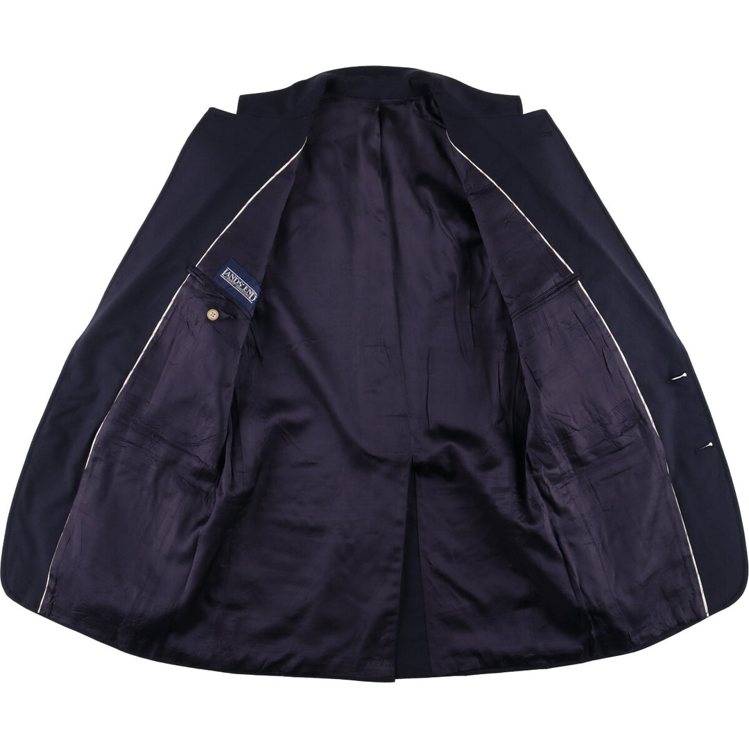 2000'S Lands' End Navy Blazer, Tailored Jacket, Men's Size Medium wool navy blue type Vintage Second Hand