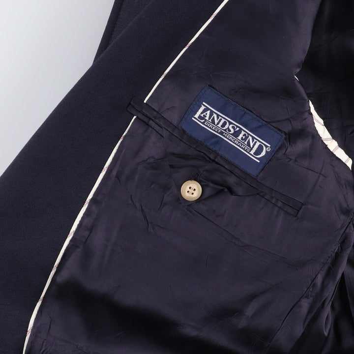 2000'S Lands' End Navy Blazer, Tailored Jacket, Men's Size Medium wool navy blue type Vintage Second Hand