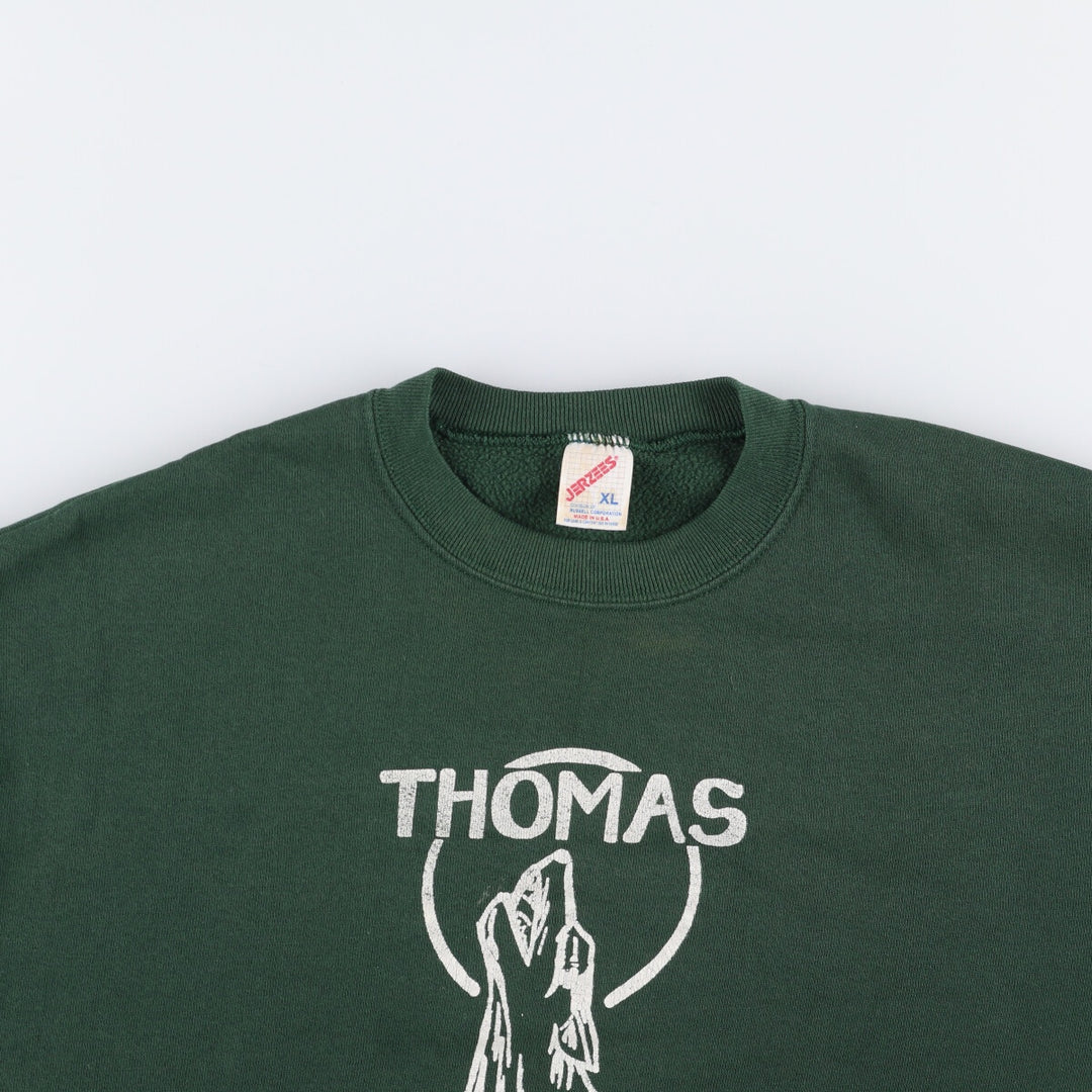 Vintage 1980'S Jerzees printed sweatshirt, made in the USA, men's size XL cotton Green type dark green Vintage Second Hand
