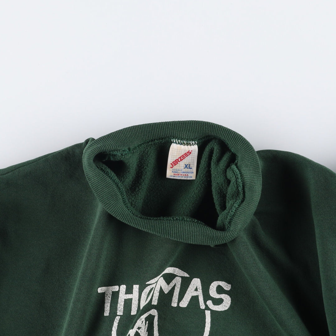 Vintage 1980'S Jerzees printed sweatshirt, made in the USA, men's size XL cotton Green type dark green Vintage Second Hand