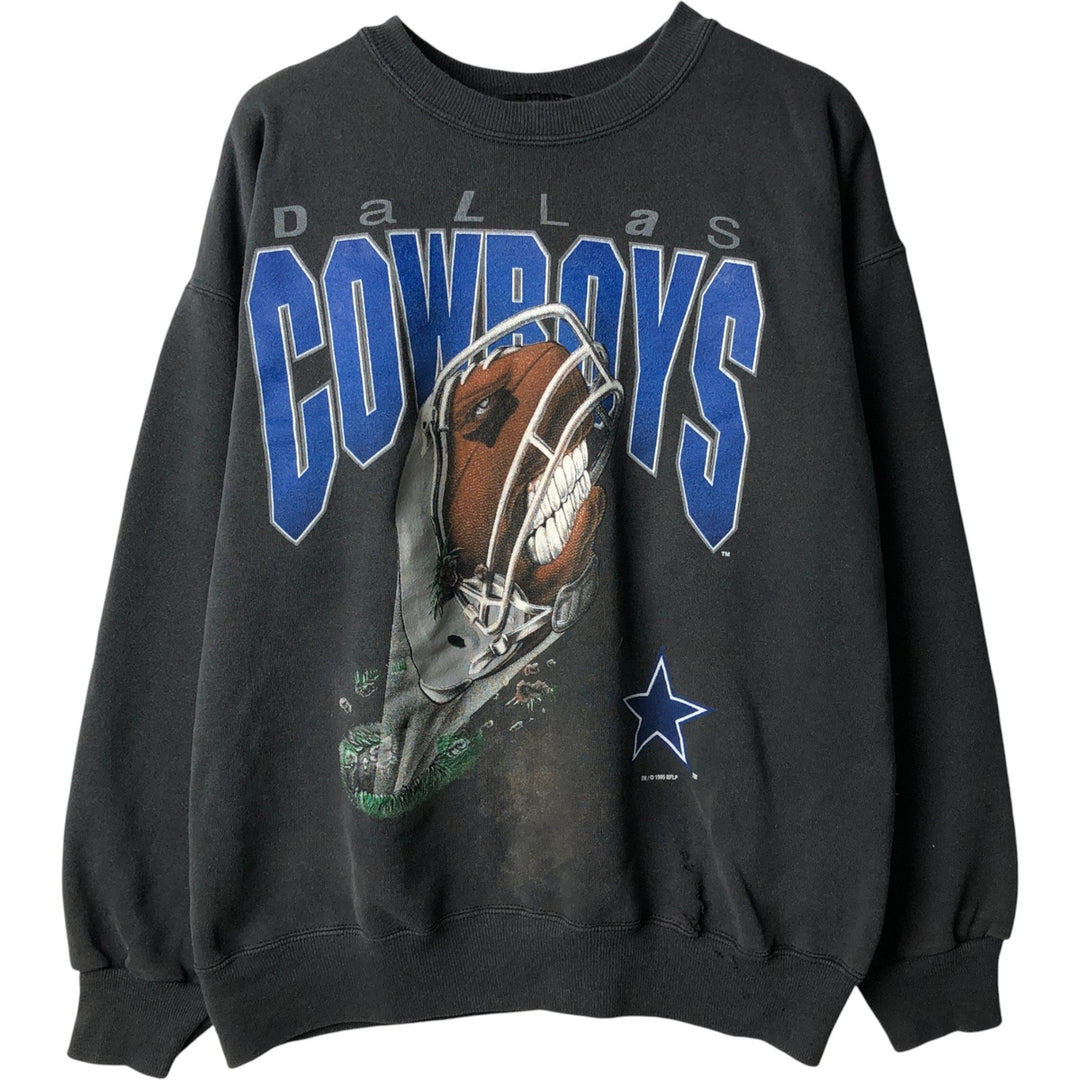 Vintage 90'S FRONT ROW NFL Dallas Cowboys Logo Sweatshirt, Made in USA, Men's Size L cotton gray type Vintage Second Hand