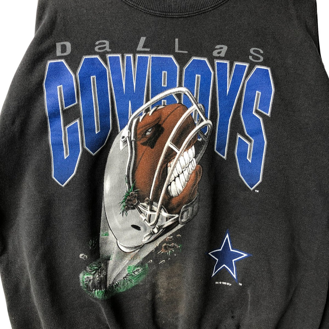 Vintage 90'S FRONT ROW NFL Dallas Cowboys Logo Sweatshirt, Made in USA, Men's Size L cotton gray type Vintage Second Hand