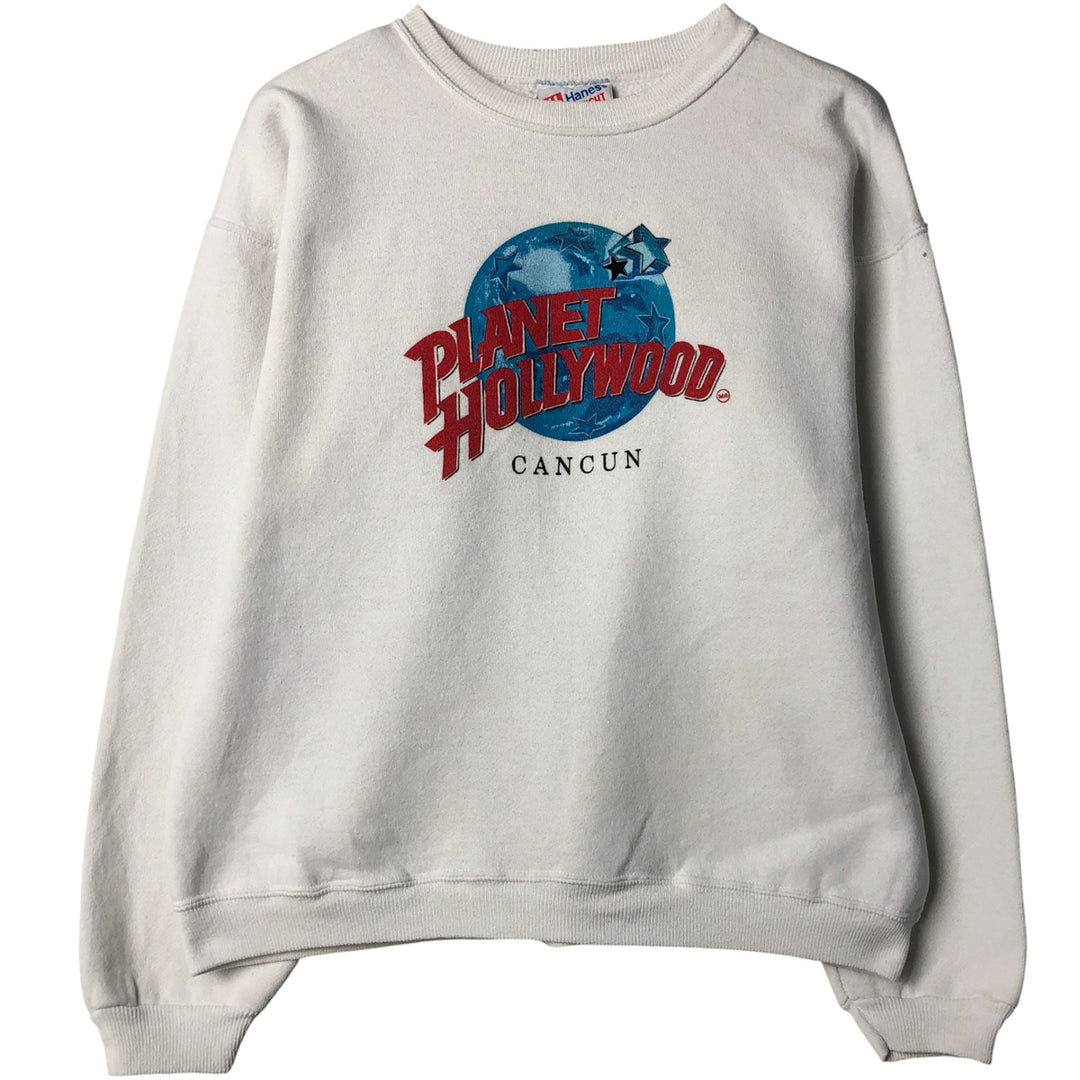 Vintage 90'S Hanes Planet Hollywood Advertising Sweatshirt, Made in USA, Men's Size Medium cotton white type Vintage Second Hand