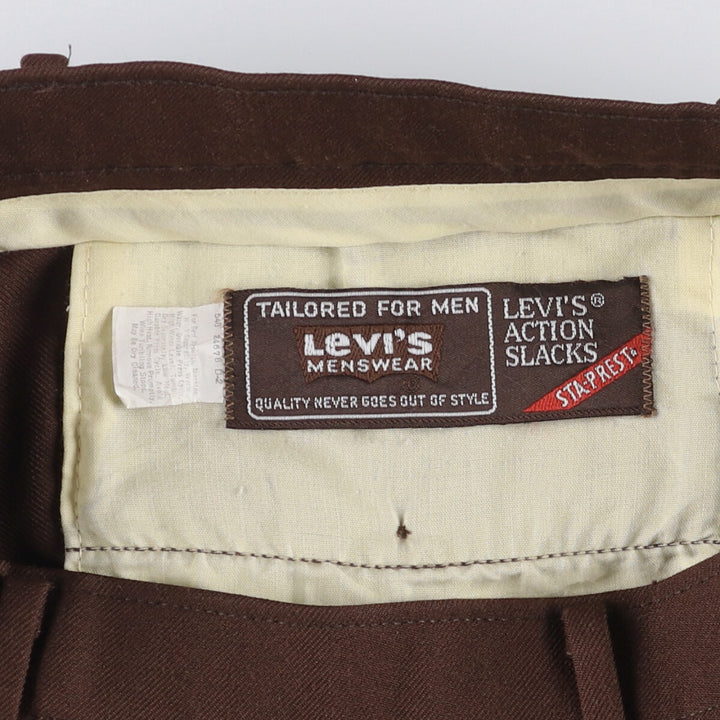 Vintage 1980'S Levi's Action Slacks, Sta-Press, wide-leg pants, men's size W35. unclear brown type Vintage Second Hand