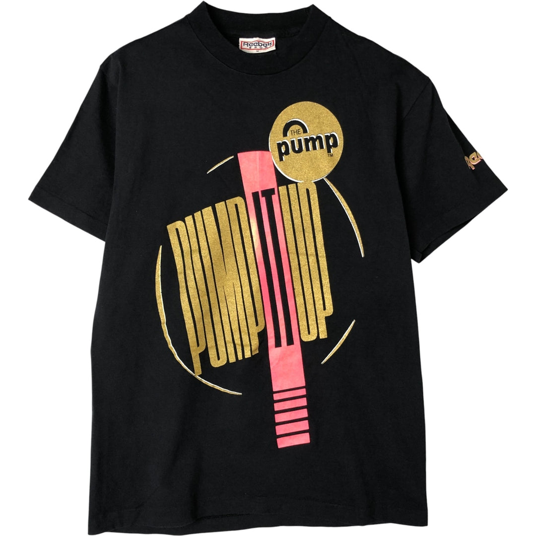 80'S Reebok Printed T-Shirt, Made in USA, Men's Size Medium cotton black type Vintage Second Hand