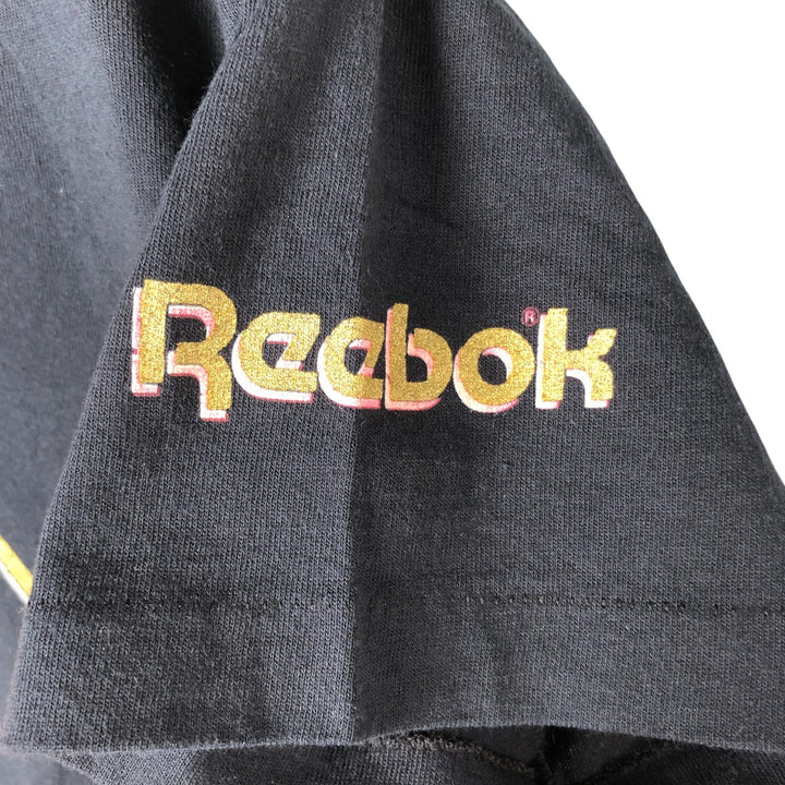 80'S Reebok Printed T-Shirt, Made in USA, Men's Size Medium cotton black type Vintage Second Hand