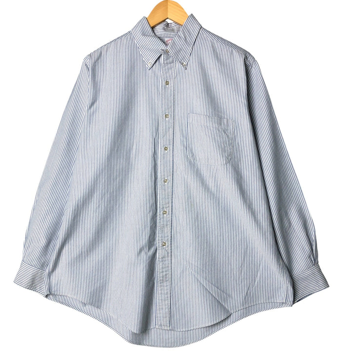 80s-90'S Brooks Brothers MAKERS Long Sleeve Button-Down Striped Shirt Made in USA Men's Size L Vintage Supima Cotton Navy blue Vintage Second Hand