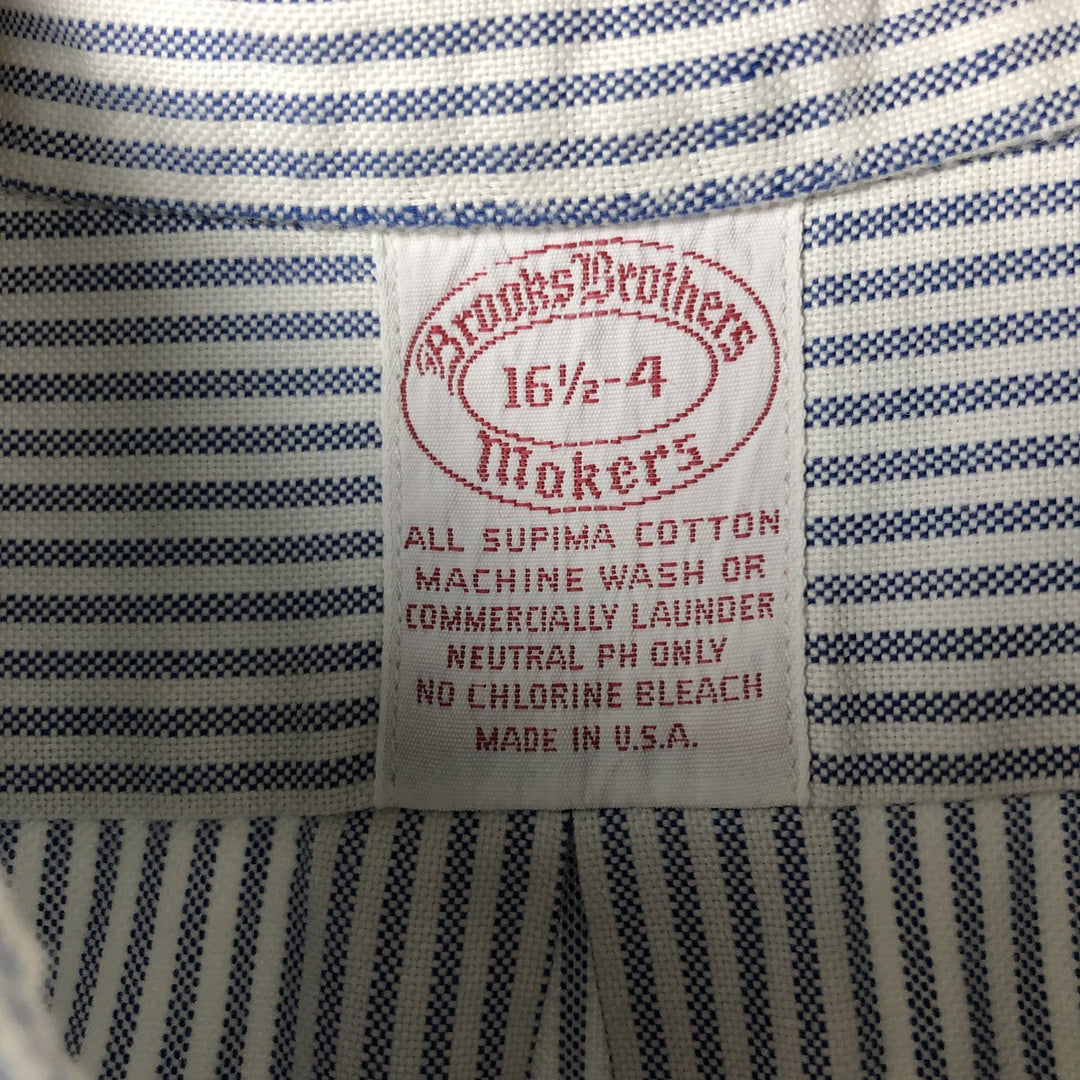 80s-90'S Brooks Brothers MAKERS Long Sleeve Button-Down Striped Shirt Made in USA Men's Size L Vintage Supima Cotton Navy blue Vintage Second Hand