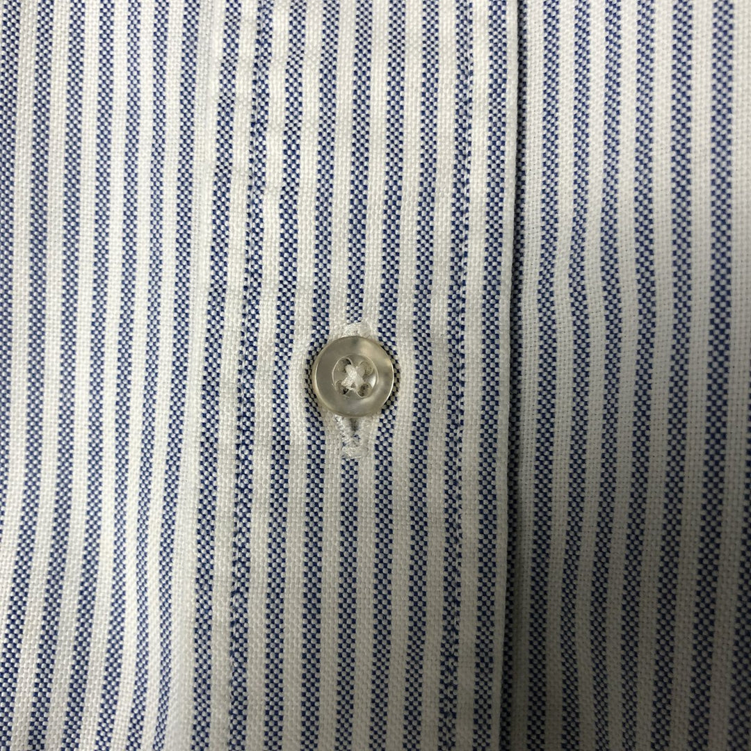 80s-90'S Brooks Brothers MAKERS Long Sleeve Button-Down Striped Shirt Made in USA Men's Size L Vintage Supima Cotton Navy blue Vintage Second Hand