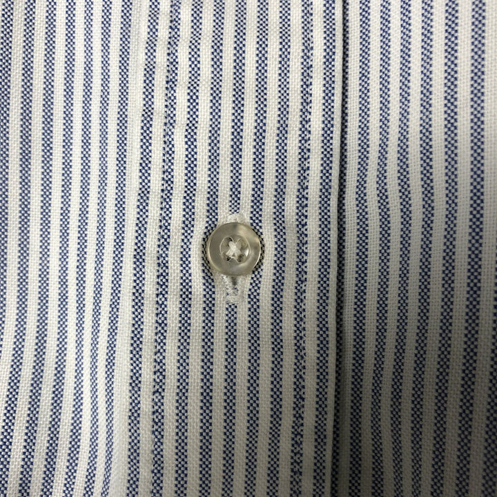 80s-90'S Brooks Brothers MAKERS Long Sleeve Button-Down Striped Shirt Made in USA Men's Size L Vintage Supima Cotton Navy blue Vintage Second Hand