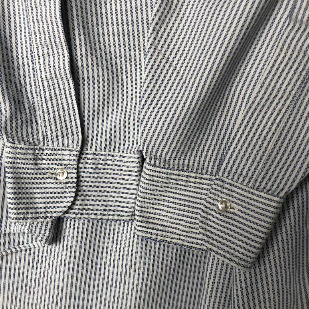 80s-90'S Brooks Brothers MAKERS Long Sleeve Button-Down Striped Shirt Made in USA Men's Size L Vintage Supima Cotton Navy blue Vintage Second Hand