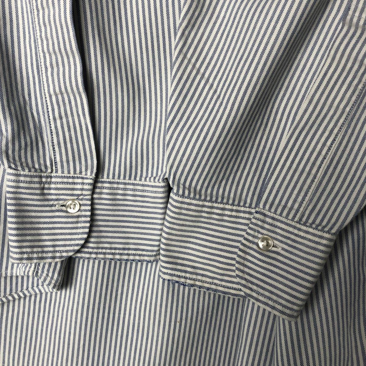 80s-90'S Brooks Brothers MAKERS Long Sleeve Button-Down Striped Shirt Made in USA Men's Size L Vintage Supima Cotton Navy blue Vintage Second Hand