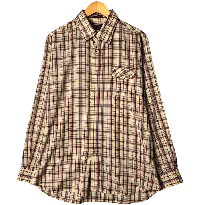 Levi's Action Shirt, Check Pattern, Long Sleeve, Polyester, Made in USA, Men's Size XL polyester Beige type Vintage Second Hand