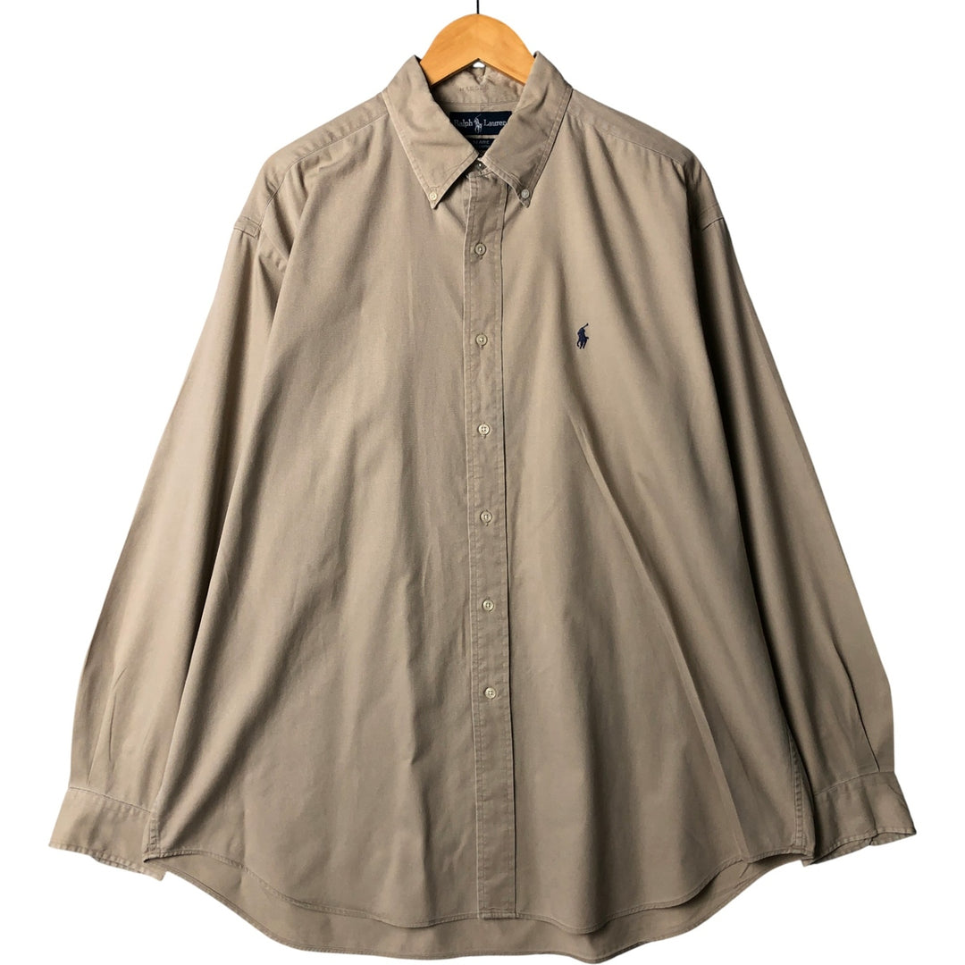 Ralph Lauren BLAIRE long sleeve button down shirt, men's XL size cotton beige type brown Vintage Second Hand