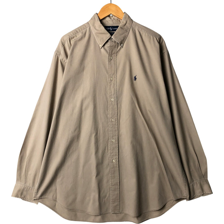 Ralph Lauren BLAIRE long sleeve button down shirt, men's XL size cotton beige type brown Vintage Second Hand