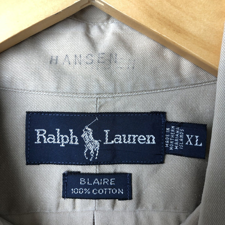 Ralph Lauren BLAIRE long sleeve button down shirt, men's XL size cotton beige type brown Vintage Second Hand