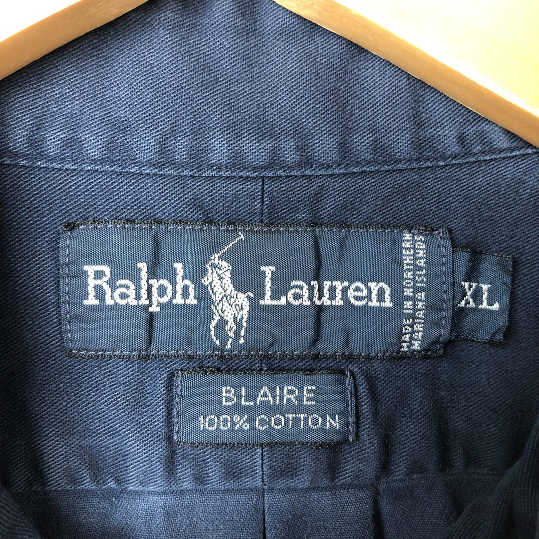 Ralph Lauren BLAIRE long sleeve button down shirt, men's XL size cotton navy blue type Vintage Second Hand
