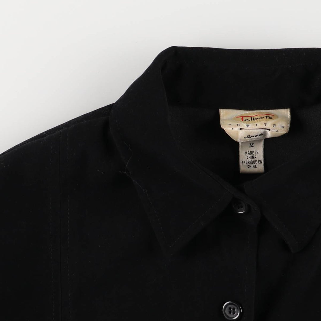 Talbots PETITES Stretch Long Sleeve Polyester Box Shirt, Women's Size Medium polyester black type Vintage Second Hand