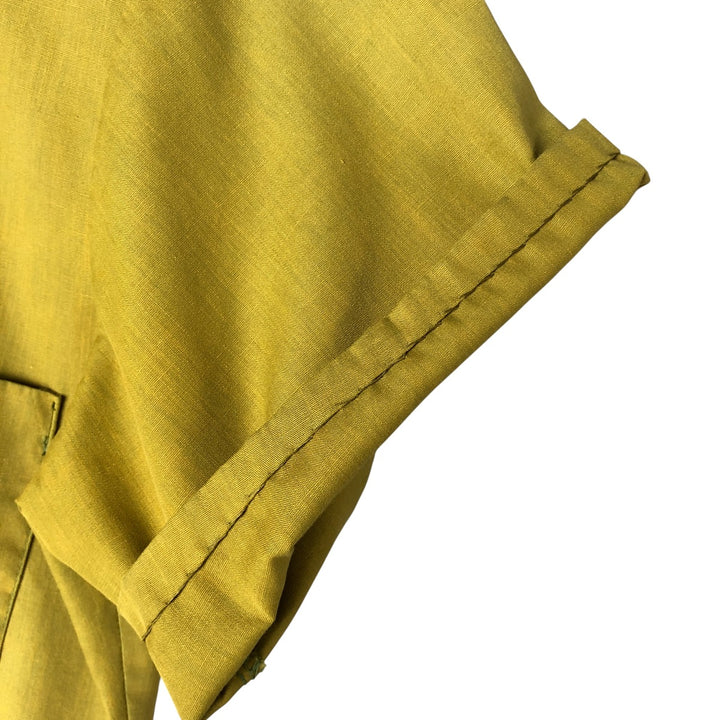 Vintage 1970'S Sears Student short-sleeved polycotton shirt, size S, women's polyester green type yellow green Vintage Second Hand