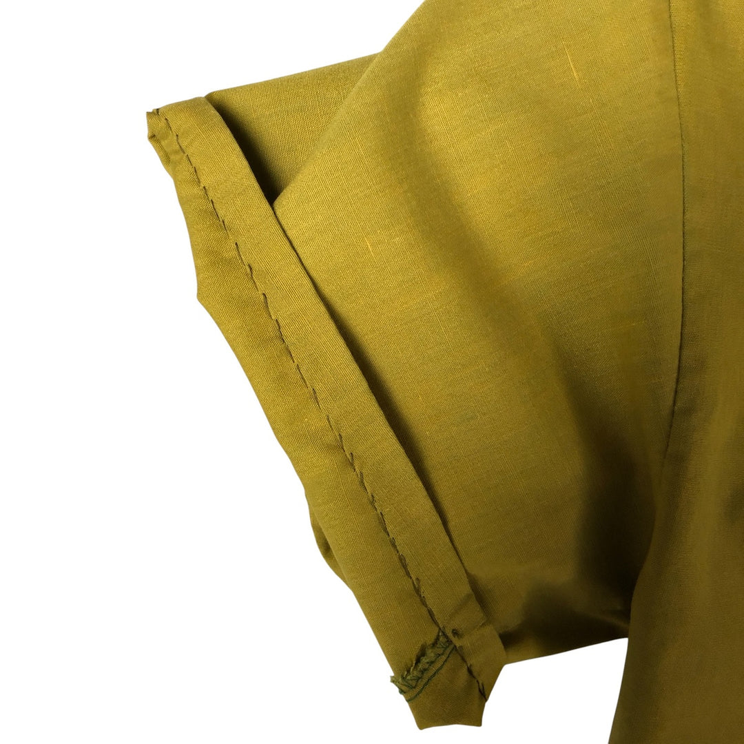 Vintage 1970'S Sears Student short-sleeved polycotton shirt, size S, women's polyester green type yellow green Vintage Second Hand
